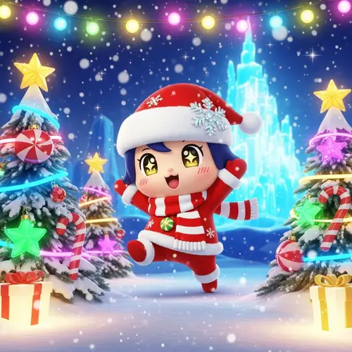 Kawaii Anime Christmas Character in Winter Wonderland