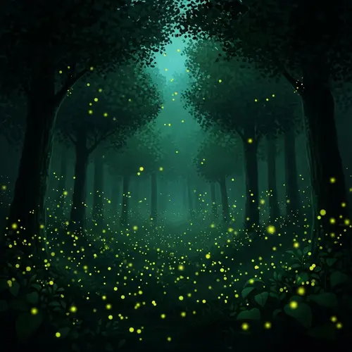 Enchanting Nocturnal woodland kingdom with glowing fireflies