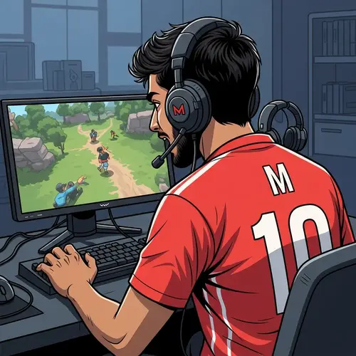 Passionate Gamer in Red Jersey - Cyber Sport Enthusiast