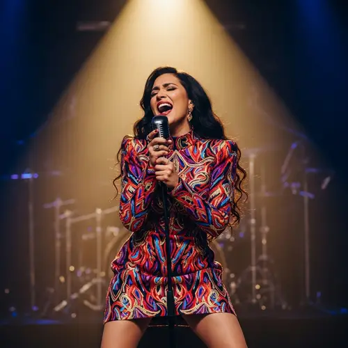 Passionate Hispanic Woman Singing On Stage | Performance Glory