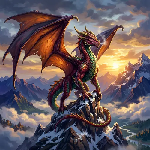Majestic Dragon Perched on Mountain Peak | Fantasy Art