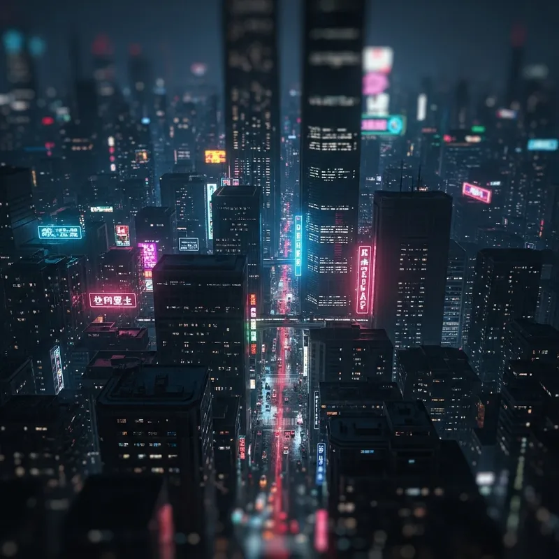 Nighttime Cyberpunk Cityscape with Neon Lights | Miniature Dystopia View Nighttime Cyberpunk Cityscape with Neon Lights | Miniature Dystopia View