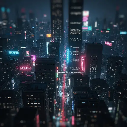 Futuristic Cyberpunk Cityscape at Night | Miniature Effect View