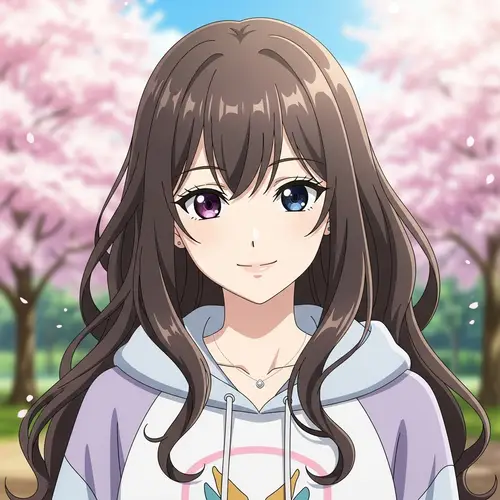 Mexican Anime Girl with Long Dark Brown Hair - Unique Purple and Blue Eyes