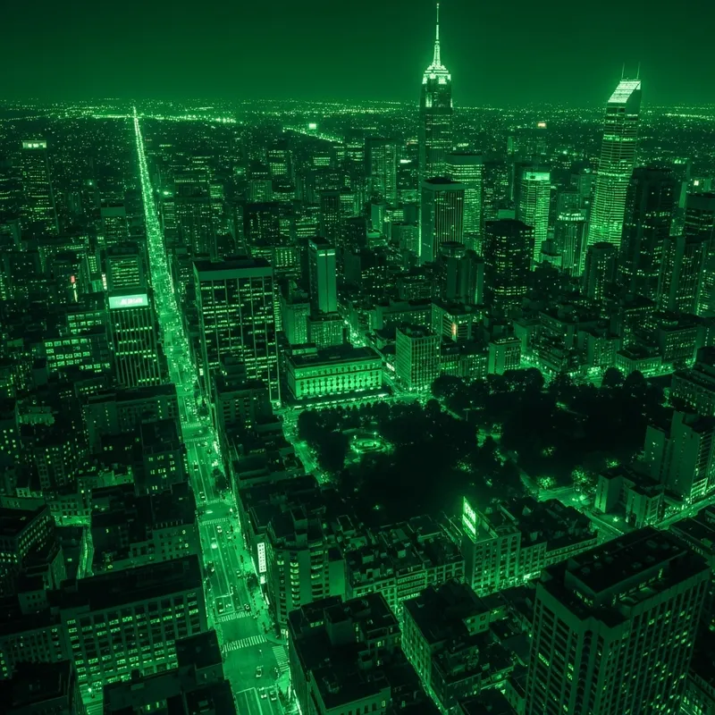 Dark Green Cityscape - A Monochromatic Urban Oasis