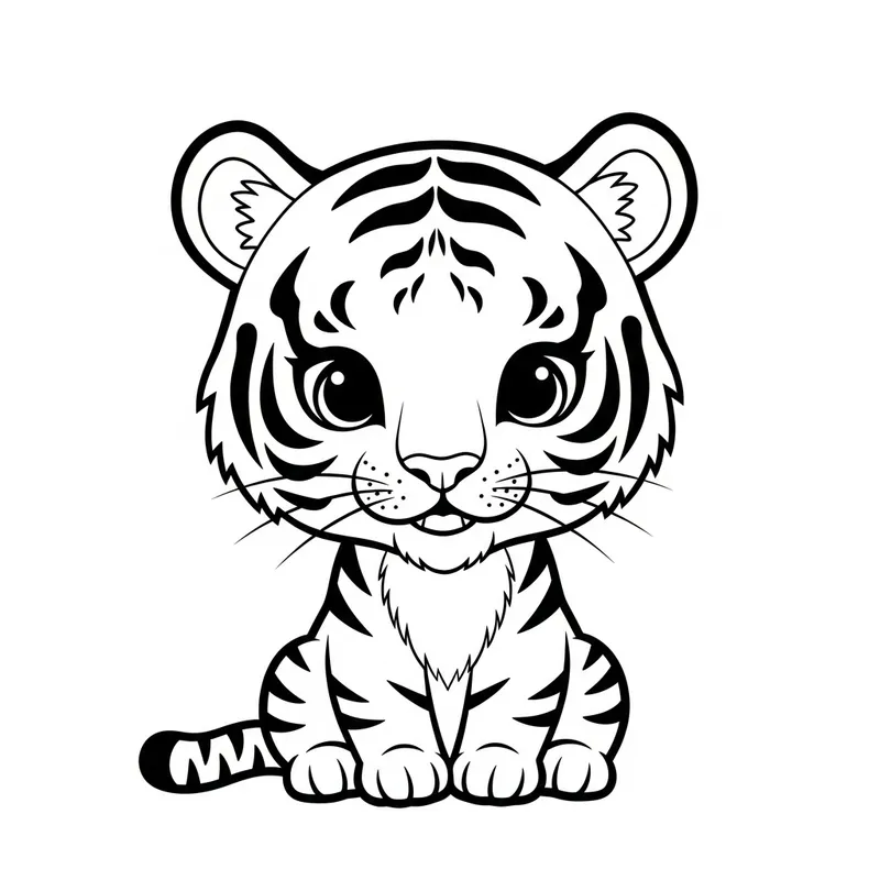 Adorable Chibi Tiger Coloring Book Page