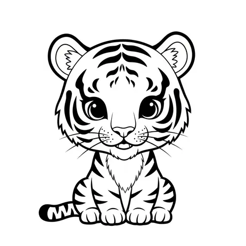 Adorable Chibi Style Tiger Coloring Book Page