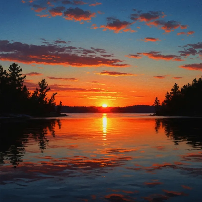 Serene Sunset Lake | Impressionist Masterpiece Serene Sunset Lake | Impressionist Masterpiece