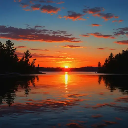 Tranquil Lake at Sundown | Impressionist Painting