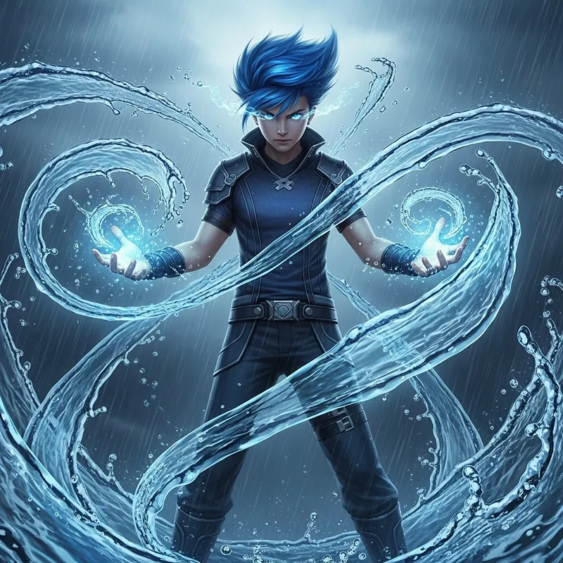 Boy with Blue Hair Manipulating Water Powers