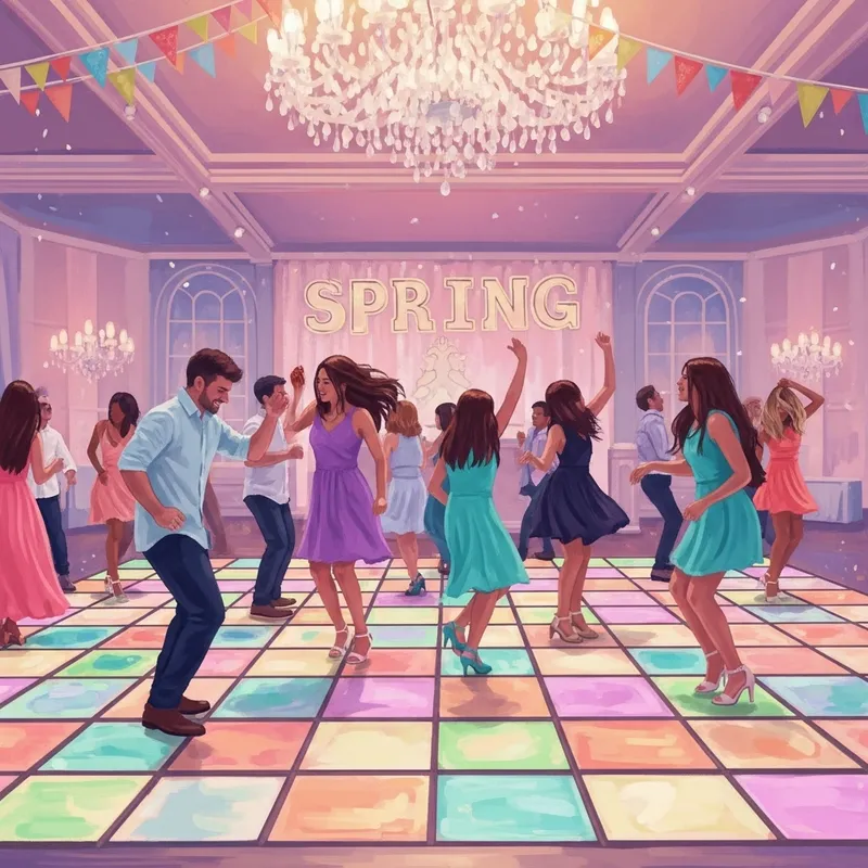 Vibrant Spring Dance Floor: Joyful Energy in Pastel Hues