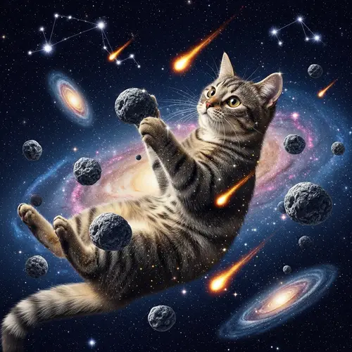 Space-Themed Cat in Stardust-Filled Universe