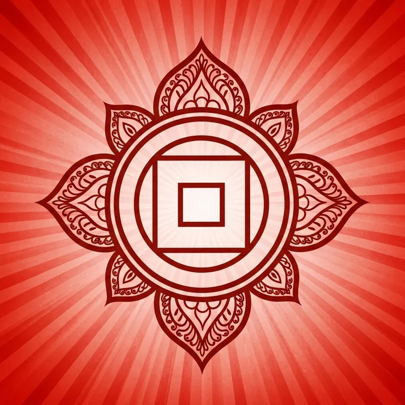 Modern Root Chakra Symbol - Radiating Deep Red Hue Modern Root Chakra Symbol - Radiating Deep Red Hue