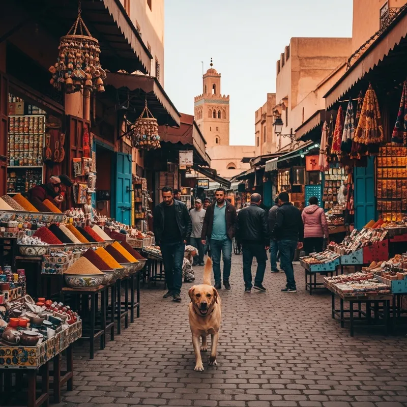 Playful Labrador Retriever Exploring Moroccan Streets Playful Labrador Retriever Exploring Moroccan Streets