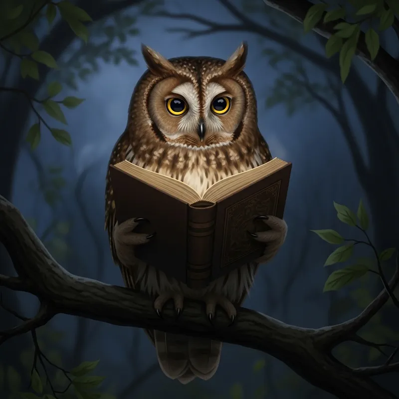 Tranquil Owl with Book - Wisdom Symbol