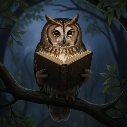 Tranquil Owl Reading Book - Symbol of Wisdom
