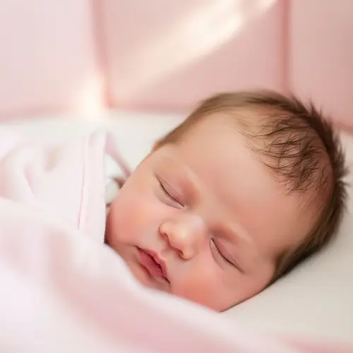 Tranquil Caucasian Newborn Baby Girl Sleeping Peacefully