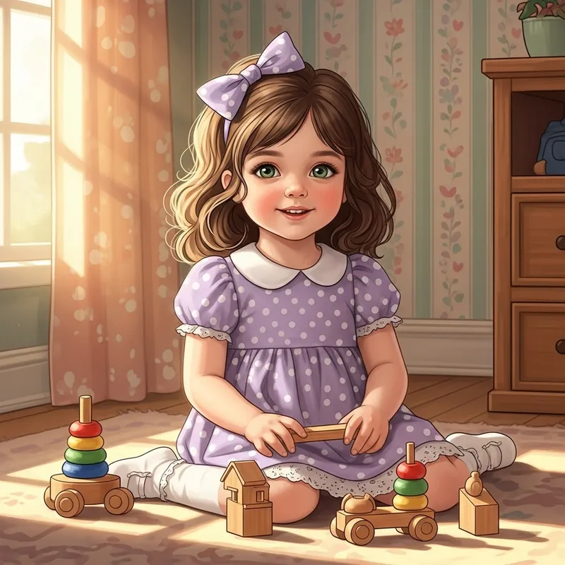 Adorable Illustration of a Little Girl Playing Joyfully