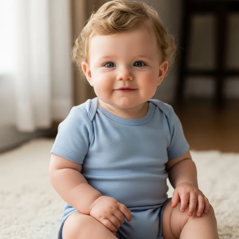 Adorable Baby Boy with Curly Hair and Blue Eyes