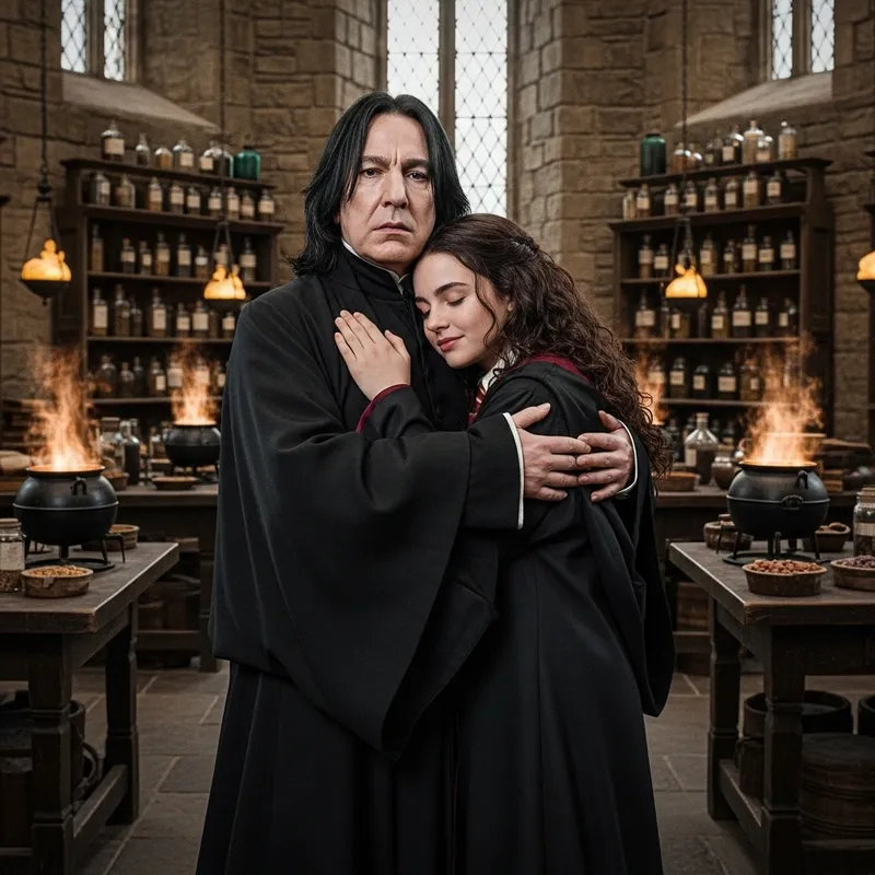 Severus Snape Embracing Beautiful Girl in Hogwarts Potion Brewing Chamber
