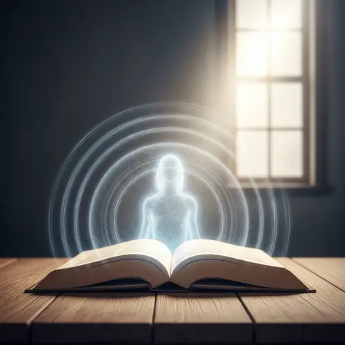 Surreal Truth Visualization: Luminescent Entity Emerging from Ancient Book