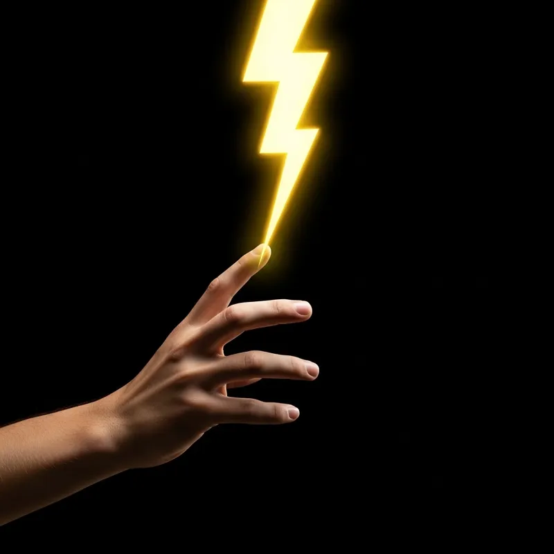 Energetic Hand Grasping Bright Yellow Lightning