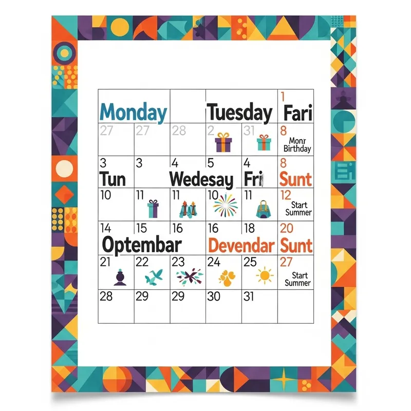 Colorful Calendar Poster with Geometric Patterns | Schedule in Style