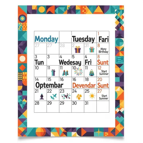 Colorful Calendar Poster with Geometric Patterns