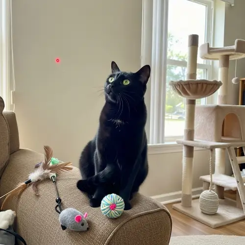 Domestic Short-Haired Cat Enjoying Playtime with Toys