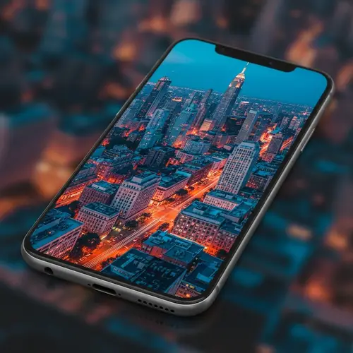 Vibrant Cityscape Display on Smartphone Screen