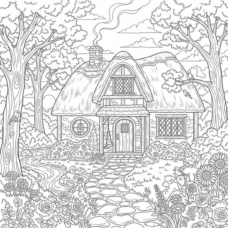 Cozy Cottage Colouring Book for Relaxation