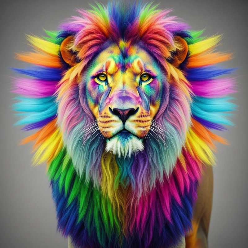 Vibrant Multicolored Lion Portrait