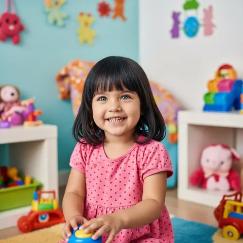 3-Year-Old Hispanic Girl with Black Hair & Bluish-Green Eyes