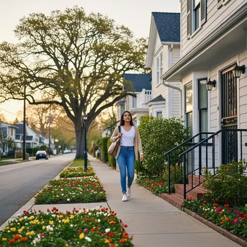 Young Hispanic Woman Stepping Out of Her Quaint House