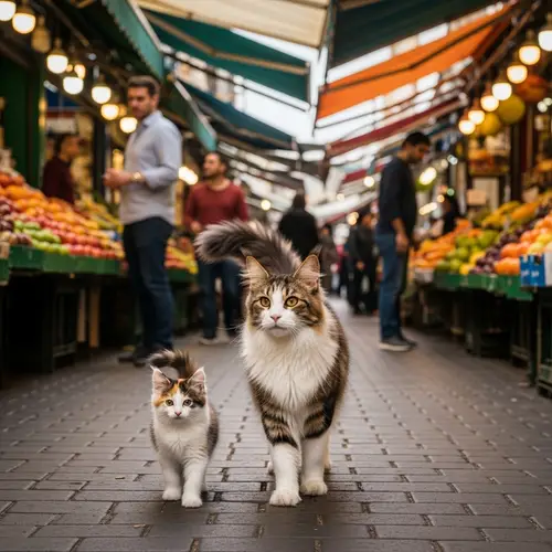A Cat Goes to the Market with Its Mother