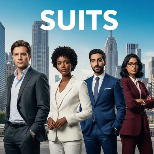 Suits Movie Poster: Diverse Characters in Stylish Professional Attire