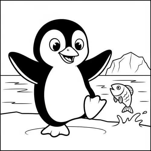 Playful Penguin Coloring Page for Children | Classic Style