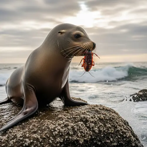 Sea Lion Eating Cockroach: Wildlife Encounter