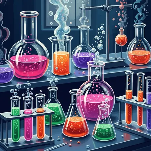 Vibrant Chemistry Laboratory | Colorful Beakers, Test Tubes