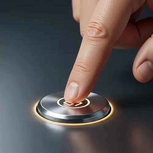 Close-Up Hand Image: Finger on Round Button Pressing Forcefully