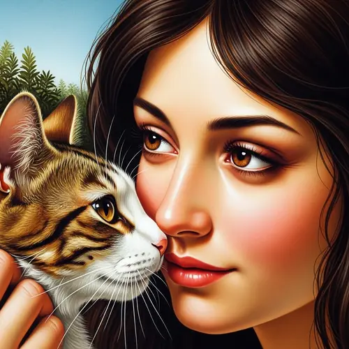 Affectionate Brunette Woman & Cat Portrait in Vibrant Colors