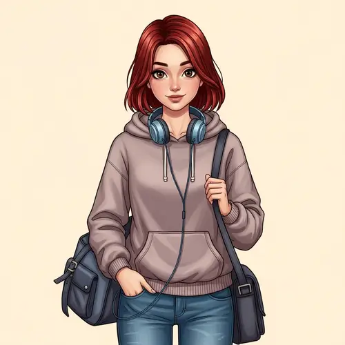 Stylish 16-Year-Old Caucasian Girl with Red Hair - Trendy Outfit