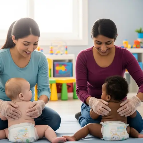 Daycare Setting: Multicultural Caretakers Tending Babies with Affection