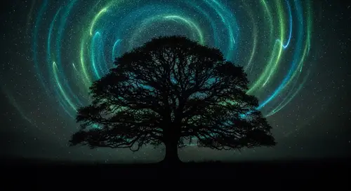 Mystical Bioluminescent Tree in Vivid Mist