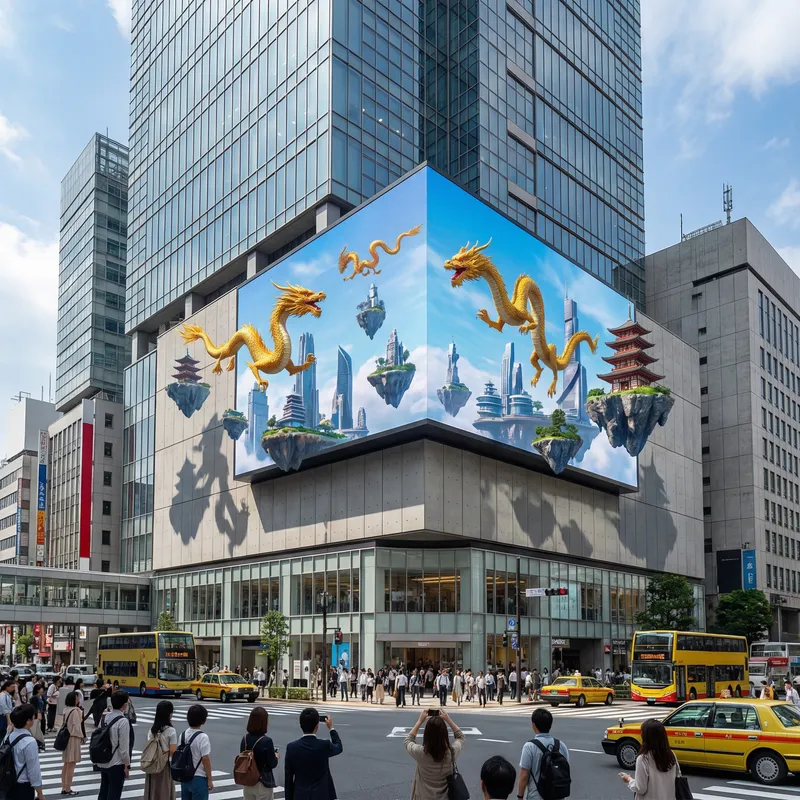 Stunning Glasses-Free 3D LED Screen at Urban Intersection