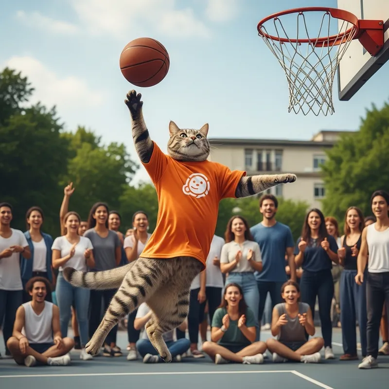 Cat Dunking Basketball - Sporting Whiskered Athlete! Cat Dunking Basketball - Sporting Whiskered Athlete!