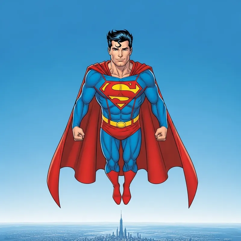 Flying Superman in Heroic Pose | Comic Book Character Flying Superman in Heroic Pose | Comic Book Character