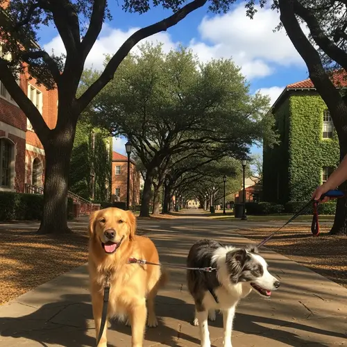 Two Dogs Walking on Texas Campus