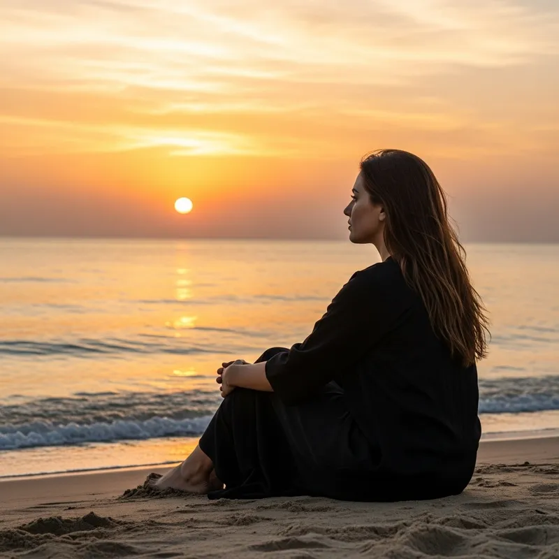 Serene Sea View with Pondering Woman