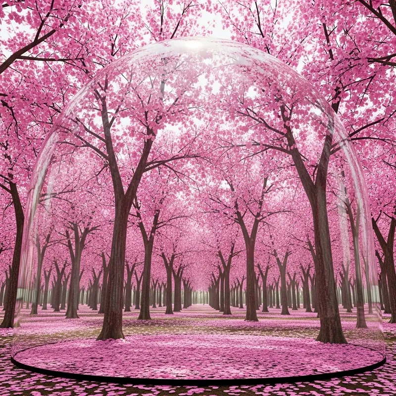 Enchanting Sakura Forest - Realistic Glass Dome Scene